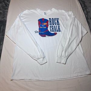 Kansas Jayhawks T Shirt Mens Size 2XL Blue White Sleeve Rock Chalk - 2018
